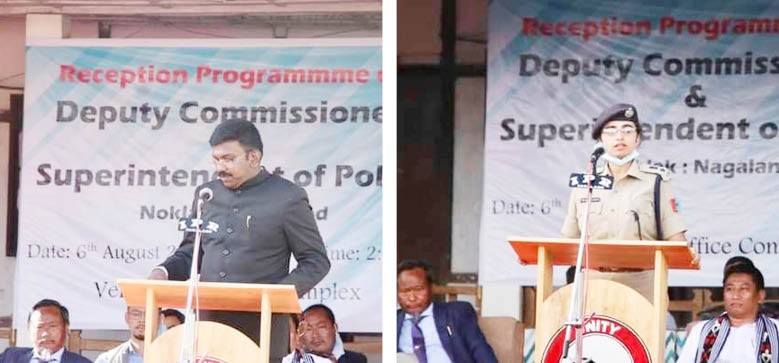 A reception programme of the new Deputy Commissioner, Noklak Reny Wilfred, IAS and Superintendent of Police, Noklak Dr Pritpal Kaur Batra, IPS was held at the DC’s Office Complex on August 6. The programme chaired by C Phuniang, SDO C), Noklak, invocation prayer was said by Hempao, Executive Secretary, KBCA, Komking, short speeches were delivered by L Ngon, President KTC, SP Noklak and DC Noklak. Advisor H Haiying and Advisor L Khumo also spoke during the event. This was followed by dedication of the DC’s office by Rev Pinglang and also unveiling of the office signboard by the two advisors.